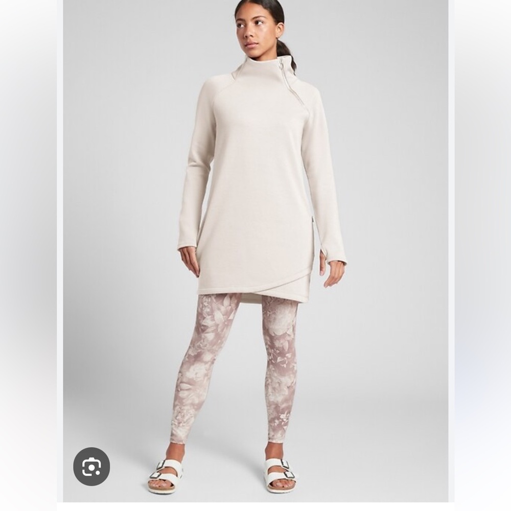 Athleta Cozy Karma Asym Dress OATMEAL HEATHER Sweatshirt Dress (XL)